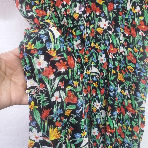 Vintage La Cera Plus Sz S Crinkle Black Floral Print Maxi Dress Button - Picture 5 of 7